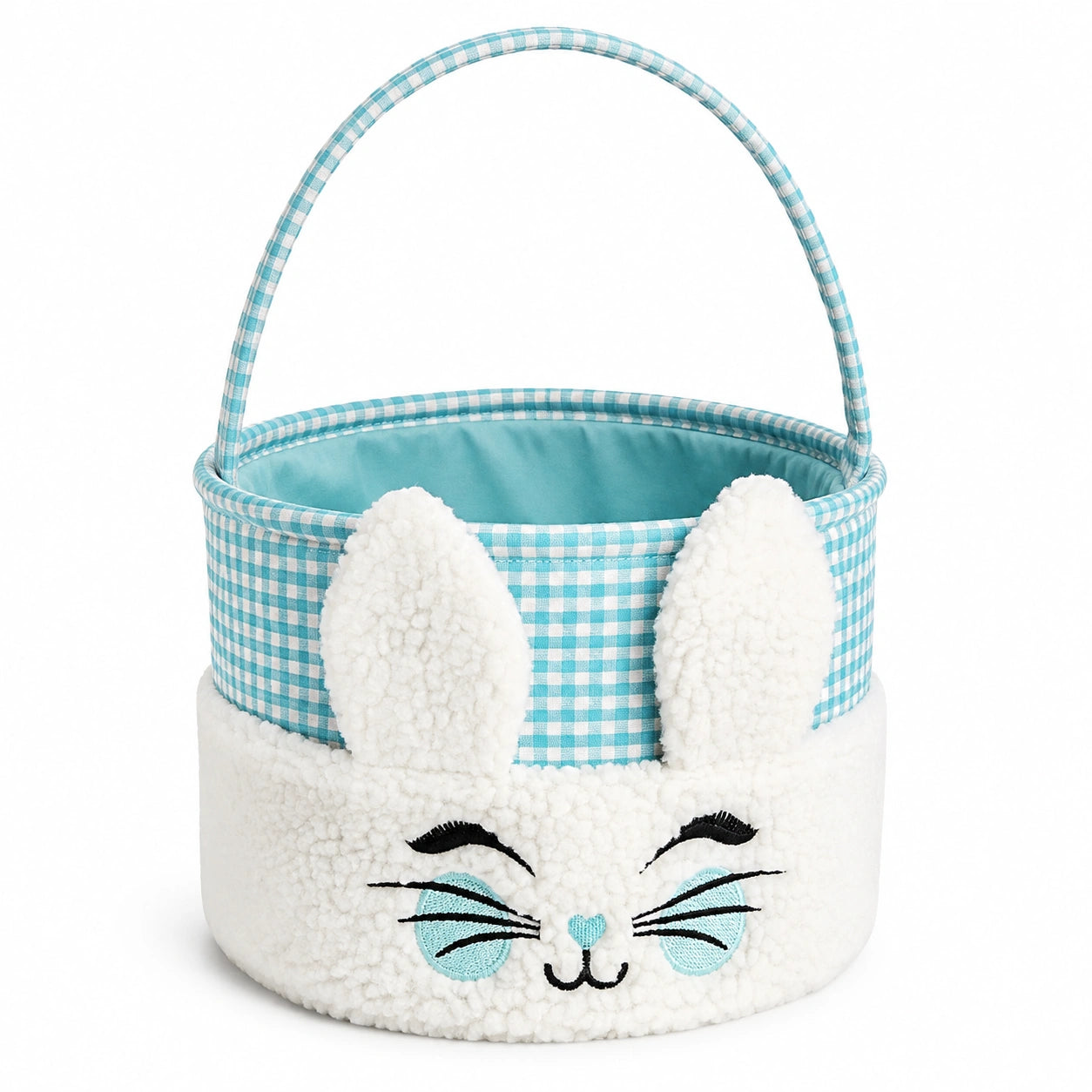 Cesto portaoggetti rotondo Ø25 x 18 cm in tessuto bianco e turchese con manico stile animale