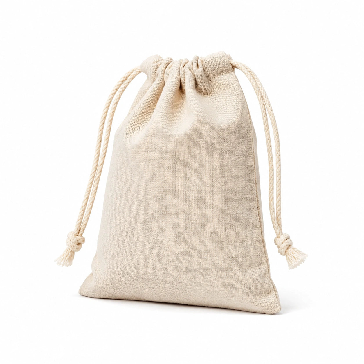 Sacchetto con coulisse 20 x 15 cm in tessuto beige per organizzazione stile essenziale