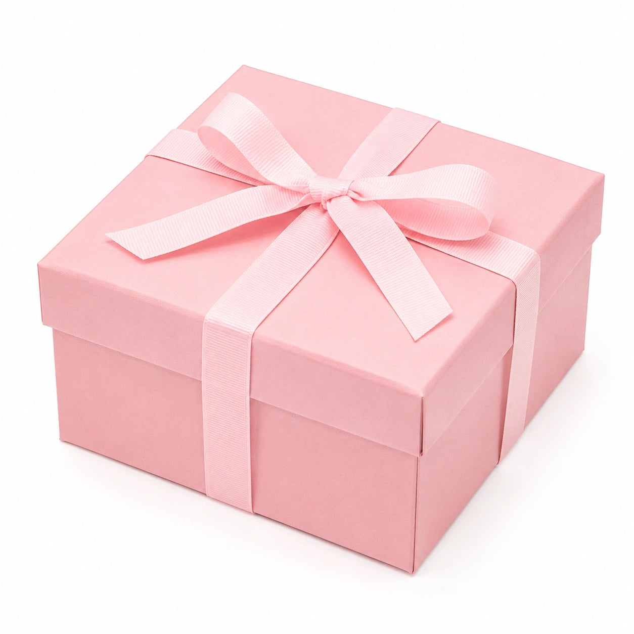 Scatola regalo quadrata 20 x 20 x 10 cm in cartone rosa con coperchio e nastro decorativo
