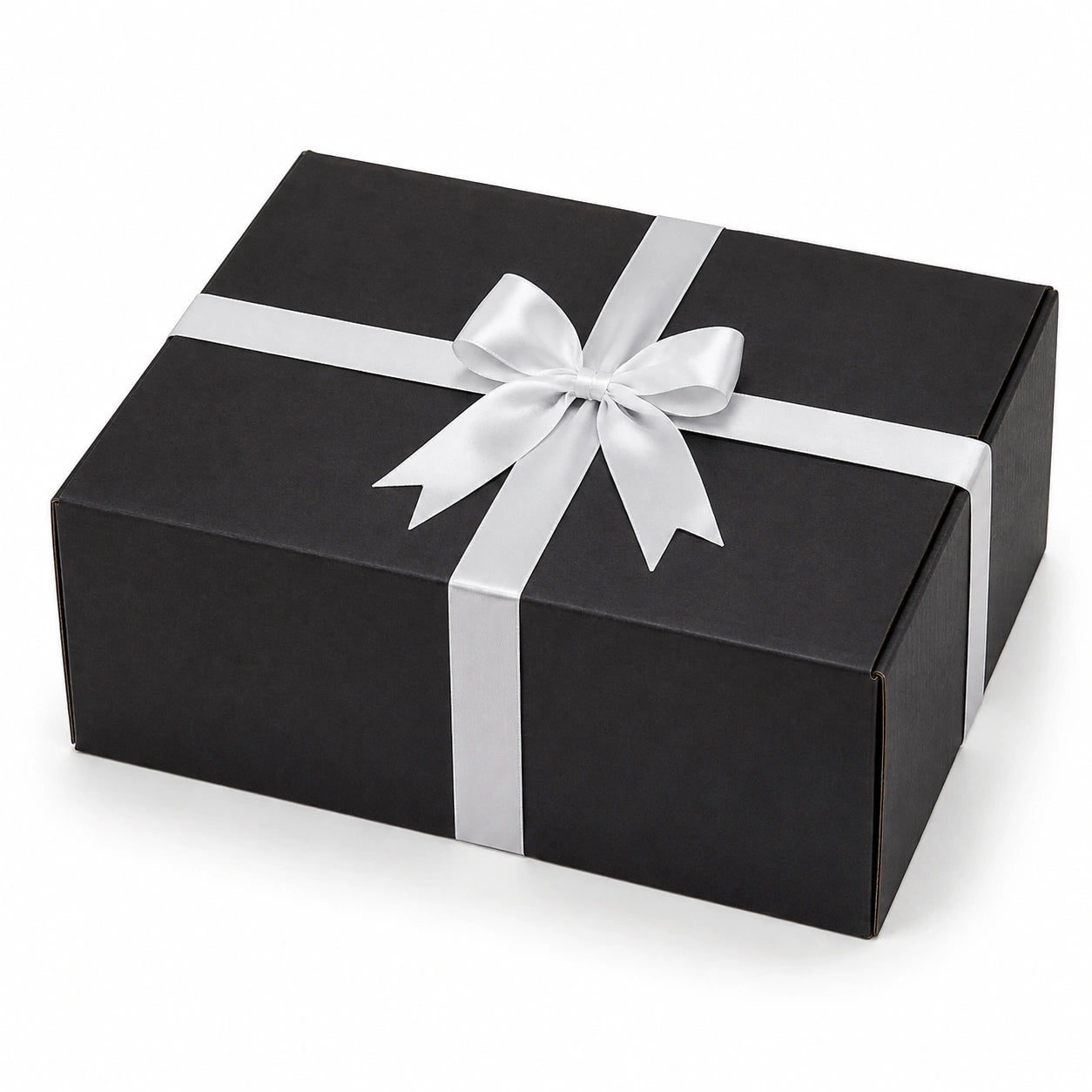 Scatola regalo 30 x 20 x 10 cm in cartone nero con nastro bianco - confezione elegante