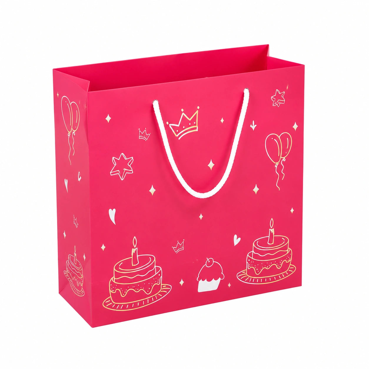 Sacchetto regalo in carta 32 x 12 x 26 cm rosa con manici in corda - decorazione compleanno