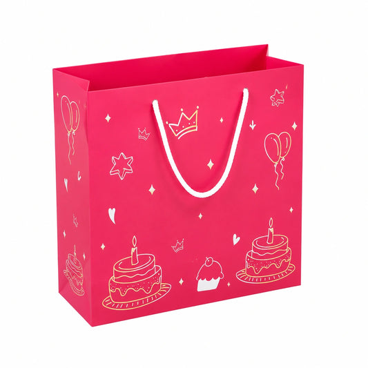 Sacchetto regalo in carta 32 x 12 x 26 cm rosa con manici in corda - decorazione compleanno
