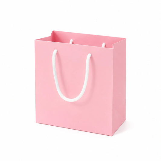 Sacchetto regalo 18 x 8 x 23 cm in carta rosa con manici in corda - stile minimalista