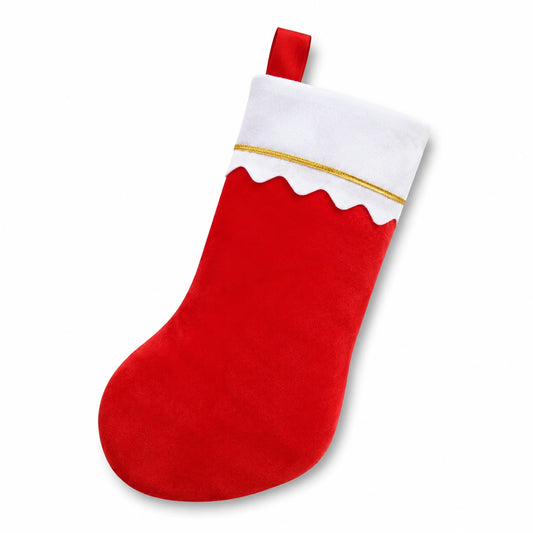 Calza natalizia 45 cm in tessuto rosso e bianco con passante appendibile