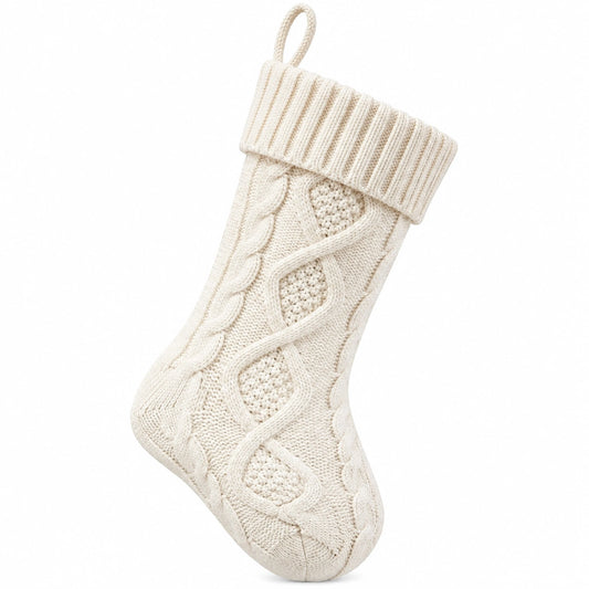 Calza decorativa 45 cm in tessuto lavorato a maglia color crema con motivo a trecce