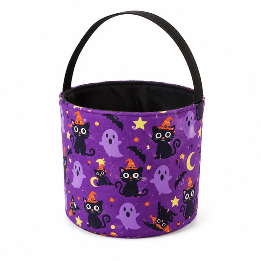 Cestino portadolci 18 x 20 cm in tessuto viola con manico per Halloween
