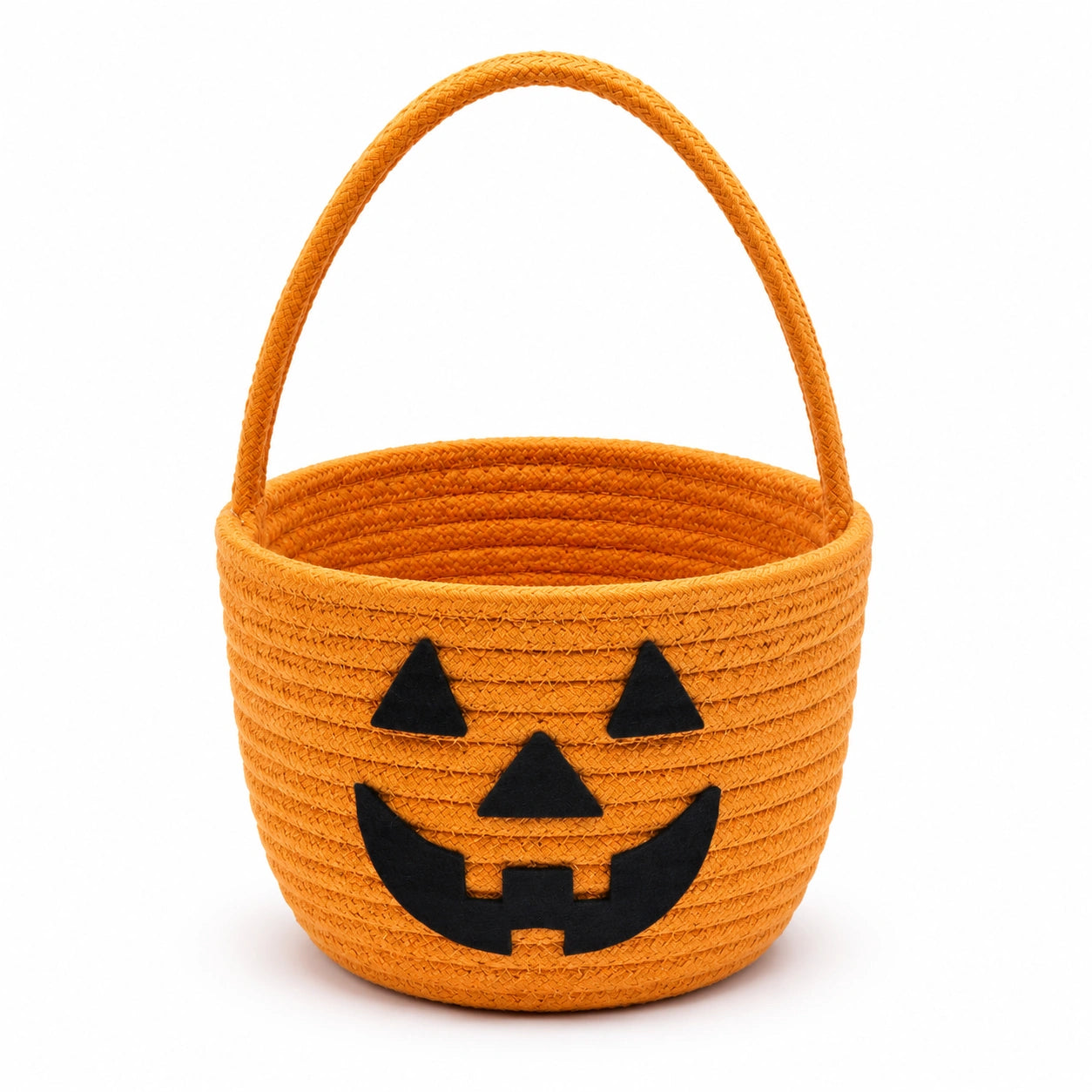 Cestino rotondo 20 x 15 cm in tessuto intrecciato arancione con manico per piccoli oggetti stile zucca
