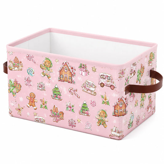 Contenitore portaoggetti 38 x 25 x 25 cm in tessuto rosa con manici - pieghevole per cameretta
