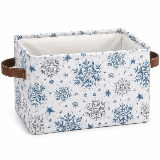 Cesto portaoggetti 30 x 20 x 20 cm in tessuto bianco e blu con manici pieghevole