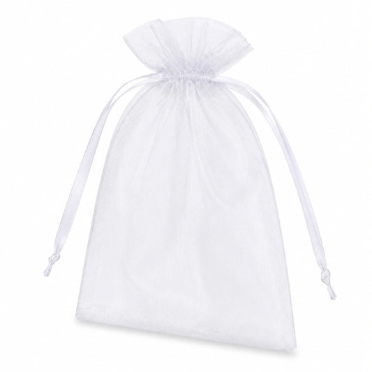 Sacchetto regalo 15 x 20 cm in organza bianca con chiusura a coulisse