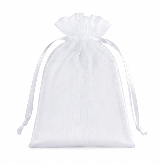 Sacchetto regalo 10 x 15 cm in organza bianco con coulisse