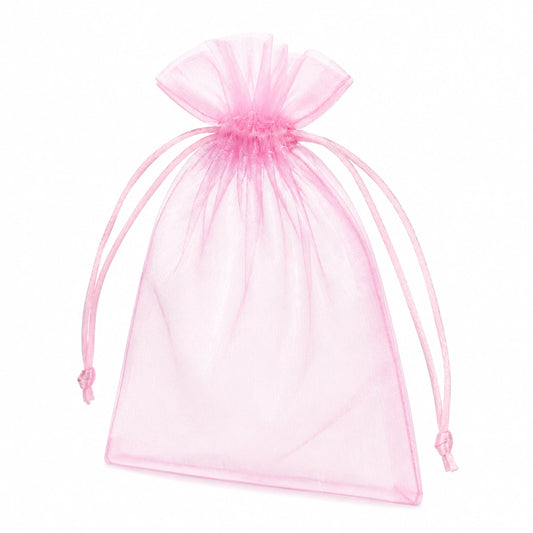 Sacchetto regalo 10 x 15 cm in organza rosa con chiusura a coulisse