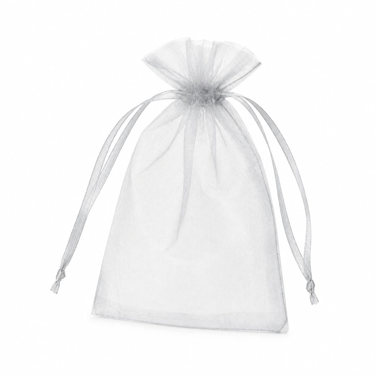 Sacchetto regalo 10 x 15 cm in organza argento con chiusura a coulisse