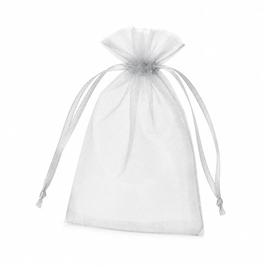 Sacchetto regalo 10 x 15 cm in organza argento con chiusura a coulisse