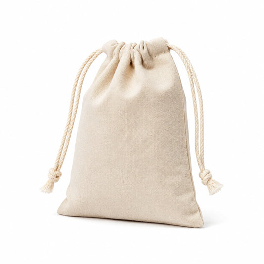 Sacchetto con coulisse 20 x 15 cm in tessuto beige per organizzazione stile essenziale
