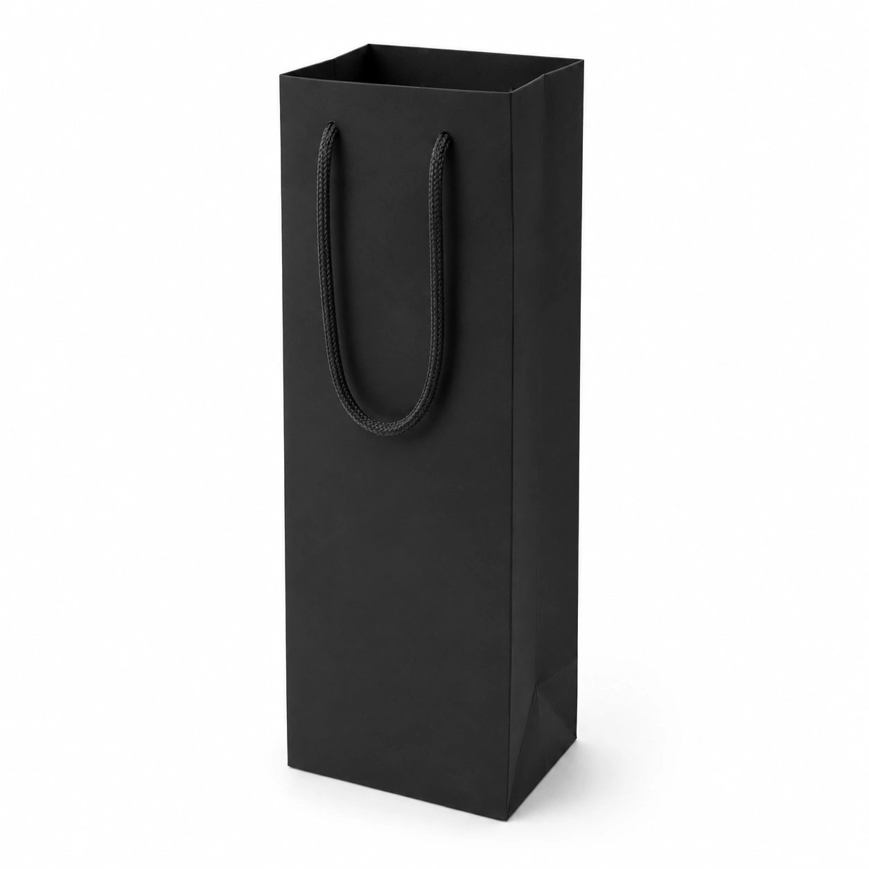 Sacchetto regalo 12 x 9 x 36 cm in carta nera con manici in corda - verticale per bottiglie