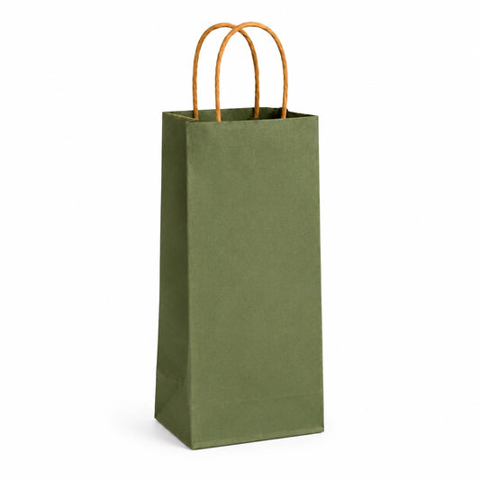 Sacchetto regalo per bottiglia 12 x 9 x 35 cm in carta verde con manici in corda