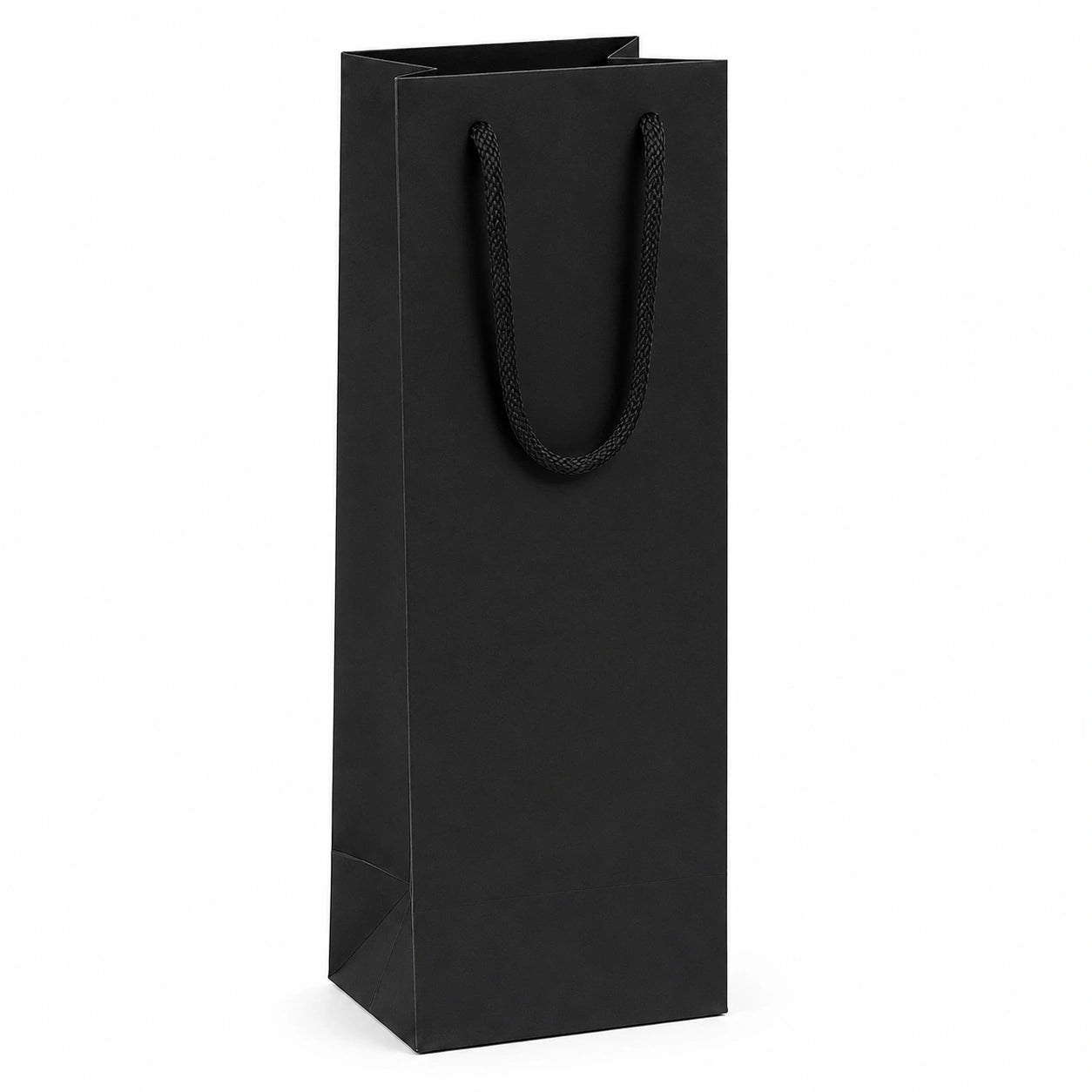 Sacchetto regalo 12 x 9 x 35 cm in carta nero con manici intrecciati per bottiglie