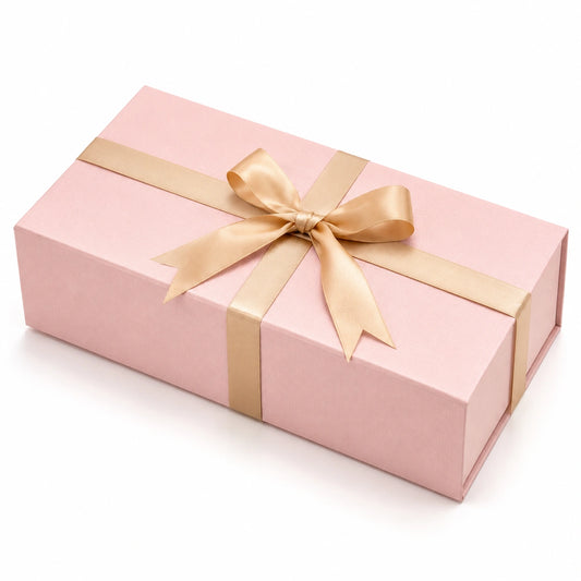 Scatola regalo 30 x 20 x 10 cm in cartone rosa con nastro dorato - confezione rettangolare decorativa