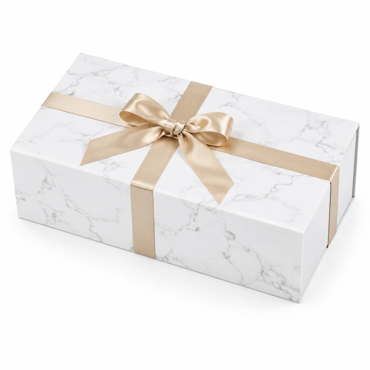Scatola regalo 30 x 20 x 10 cm in cartone bianco effetto marmo con nastro dorato stile elegante