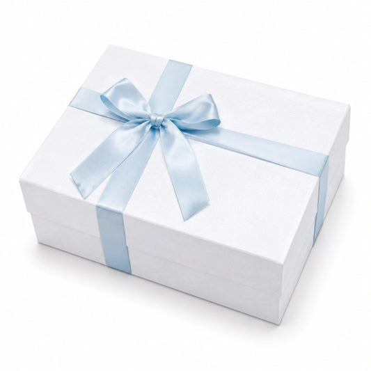 Scatola regalo 25 x 18 x 9 cm in cartone bianco con nastro azzurro - confezione decorativa con chiusura a coperchio