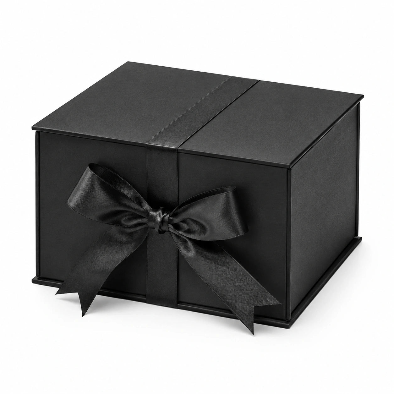 Scatola regalo 20 x 20 x 20 cm in cartone nero con nastro in raso - contenitore cubico con chiusura a fiocco