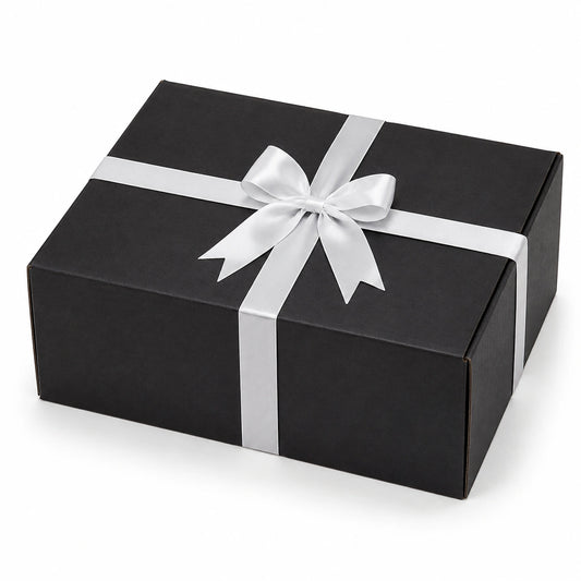 Scatola regalo 30 x 20 x 10 cm in cartone nero con nastro bianco - confezione elegante