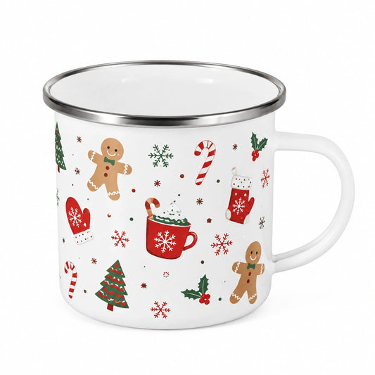 Tazza smaltata 500 ml 10 x 9 cm bianca in acciaio con manico e motivo natalizio